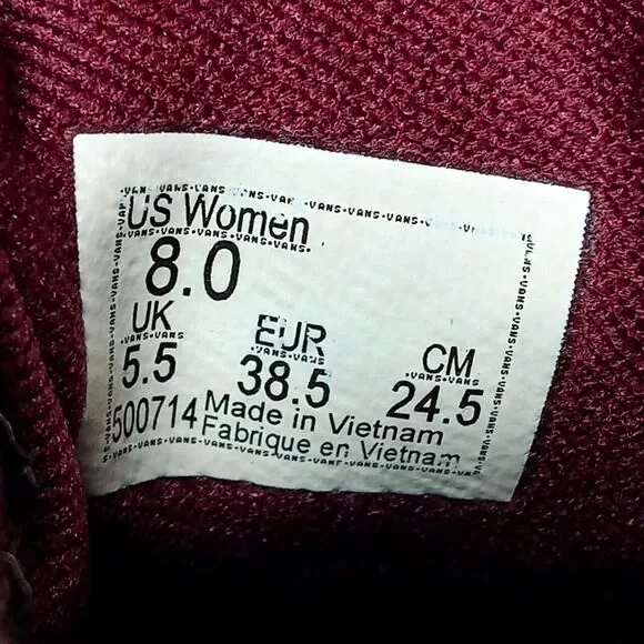 Vans Old Skool Burgundy Canvas Sneaker Skate Shoes - Women's Size 8 - Picture 9 of 9